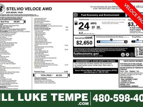 Used 2025 Alfa Romeo Stelvio Sprint w/ Veloce Package image 1