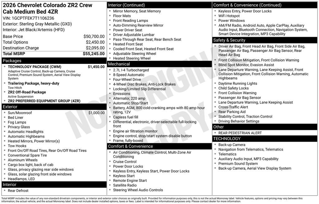 Used 2026 Chevrolet Colorado ZR2 w/ Technology Package AWD/4WD image 6