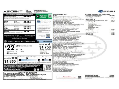 Used 2021 Subaru Ascent Touring w/ Popular Package #2A AWD/4WD image 9