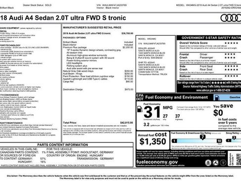 Used 2018 Audi A4 2.0T Ultra Premium Plus w/ Premium Plus Package image 4