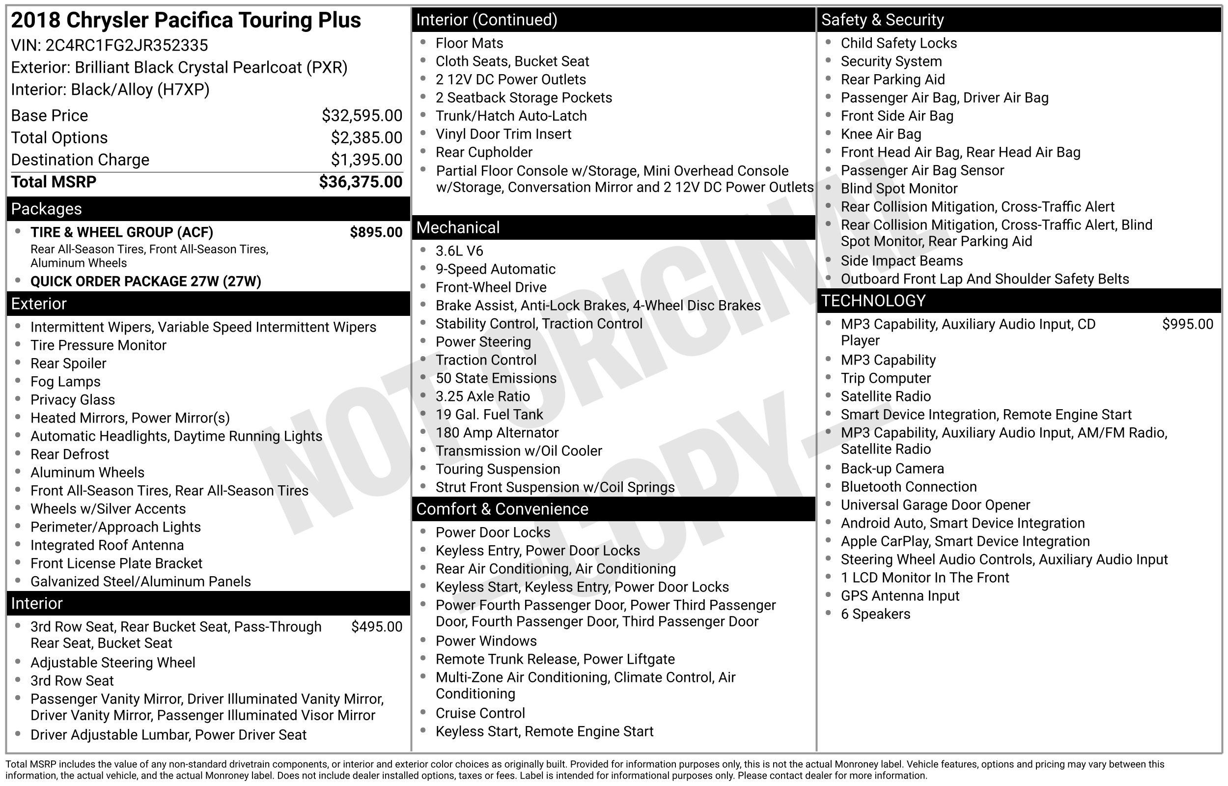 Used 2018 Chrysler Pacifica Touring Plus w/ Tire & Wheel Group FWD image 3