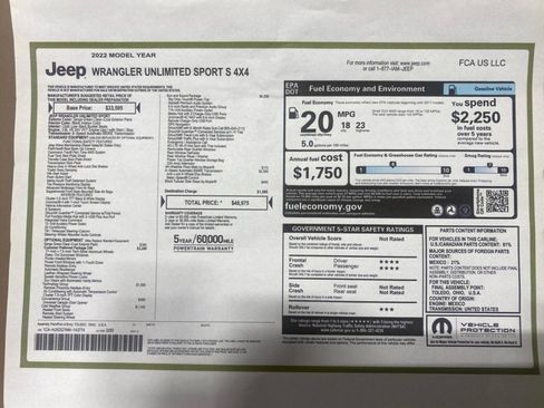 Used 2022 Jeep Wrangler Unlimited Sport w/ Sun And Sound Package AWD/4WD image 34