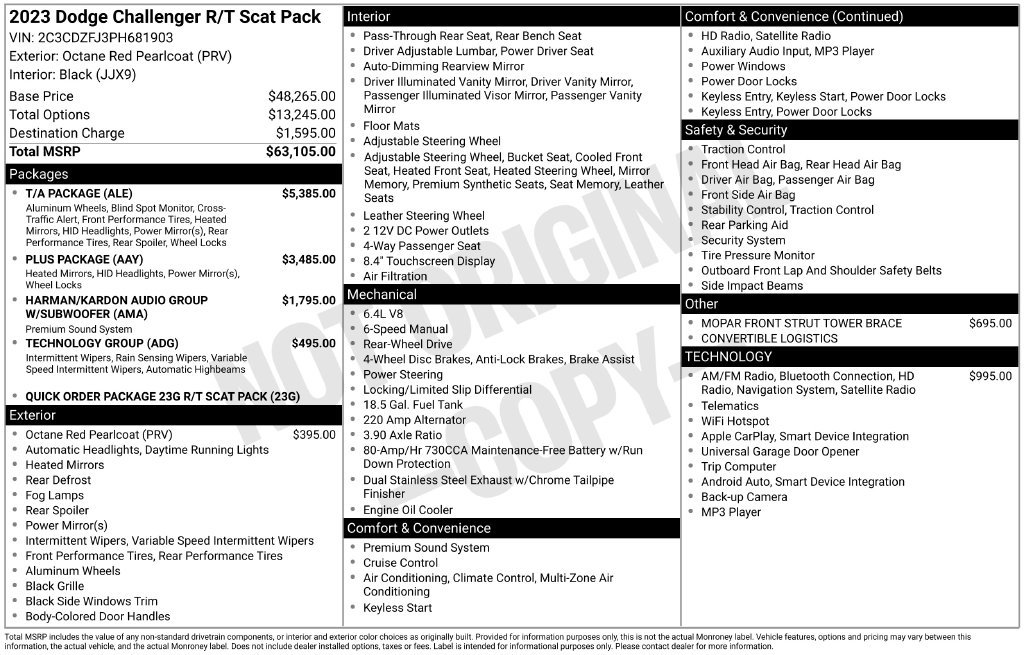 New 2023 Dodge Challenger R/T Scat Pack w/ T/A Package RWD image 7