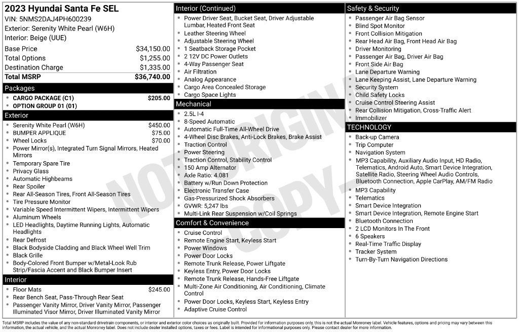 Used 2023 Hyundai Santa Fe SEL w/ Cargo Package AWD/4WD image 3