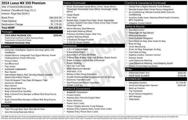 Used 2024 Lexus NX 350 AWD w/ Cold Area Package image 46