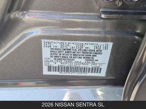 Certified 2026 Nissan Sentra SL w/ Floor Mat Package FWD image 25