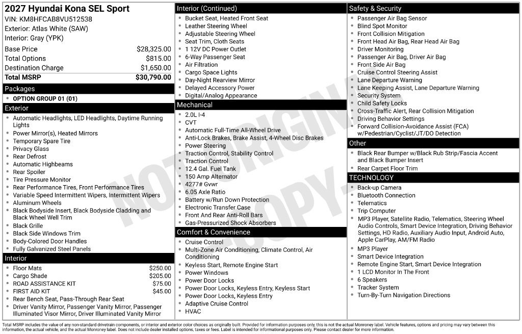 New 2027 Hyundai Kona SEL Sport AWD/4WD image 22