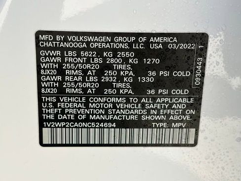 Used 2022 Volkswagen Atlas SE w/ Black Wheel Package image 34