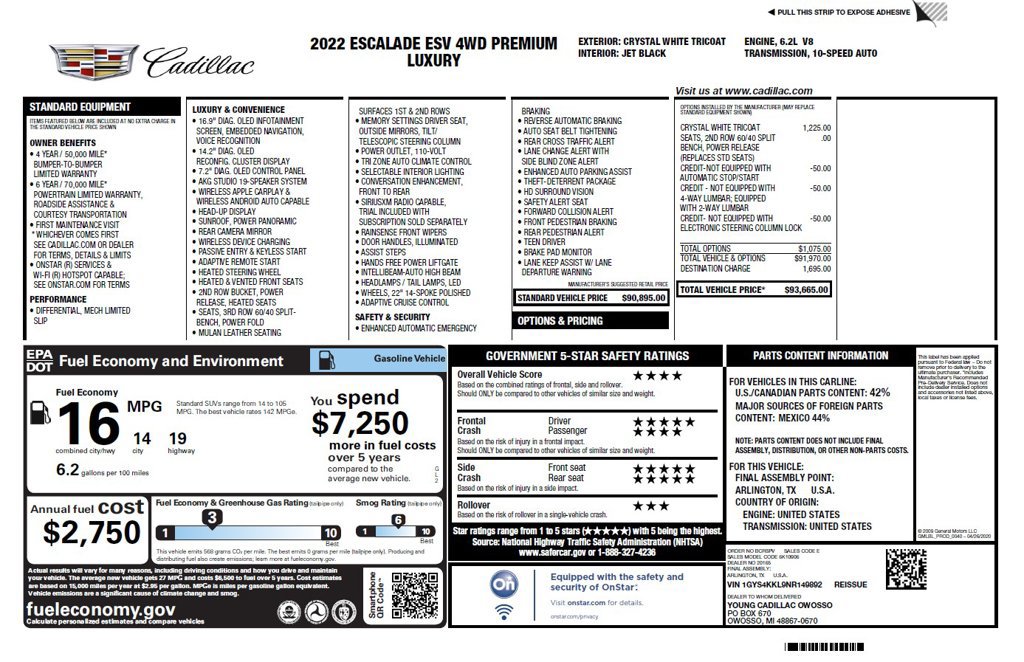 Used 2022 Cadillac Escalade ESV Premium Luxury AWD/4WD image 6