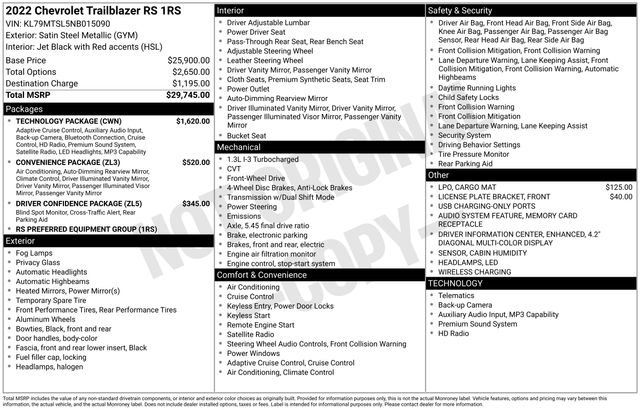 Used 2022 Chevrolet TrailBlazer RS w/ Technology Package FWD image 32