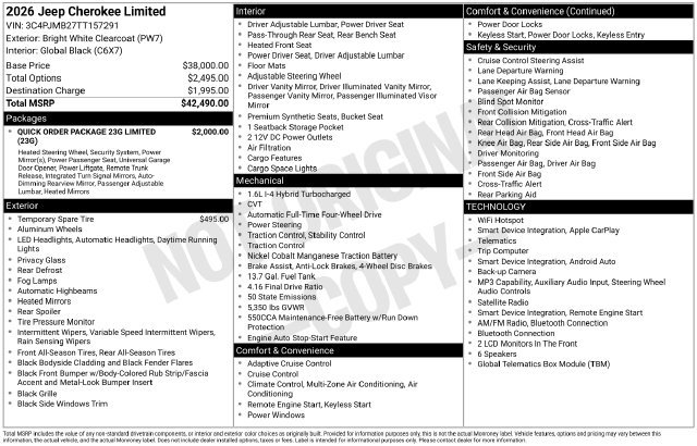 Used 2026 Jeep Cherokee Limited AWD/4WD image 1