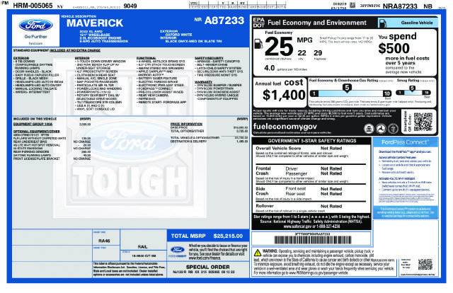 Used 2022 Ford Maverick XL w/ Equipment Group 100A Standard AWD/4WD image 2