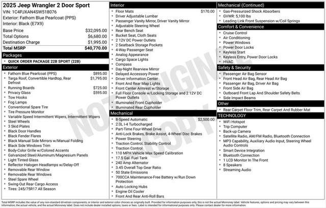 Certified 2025 Jeep Wrangler Sport AWD/4WD image 8