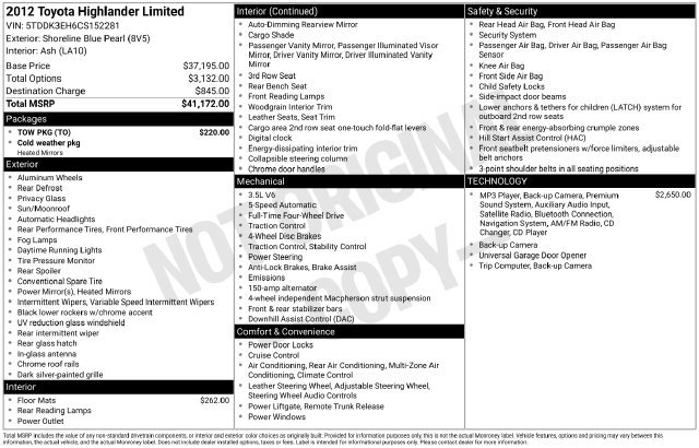 Used 2012 Toyota Highlander Limited w/ Tow Pkg AWD/4WD image 33