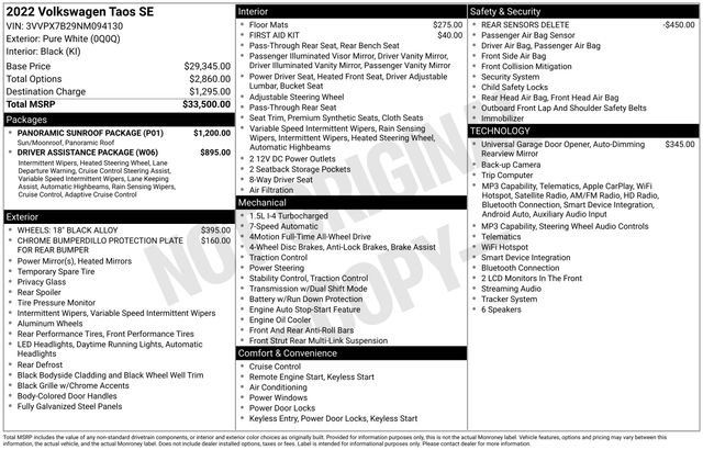 Used 2022 Volkswagen Taos SE w/ Panoramic Sunroof Package AWD/4WD image 48