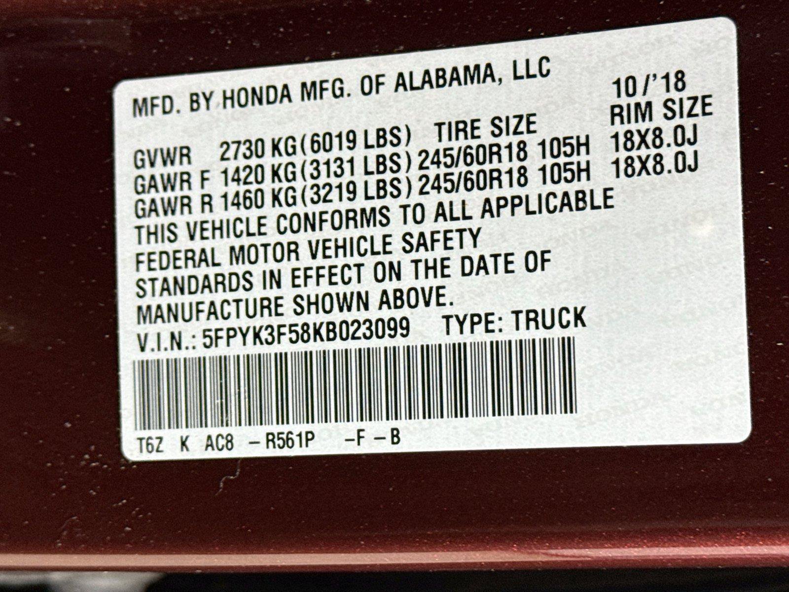 Certified 2019 Honda Ridgeline RTL image 23