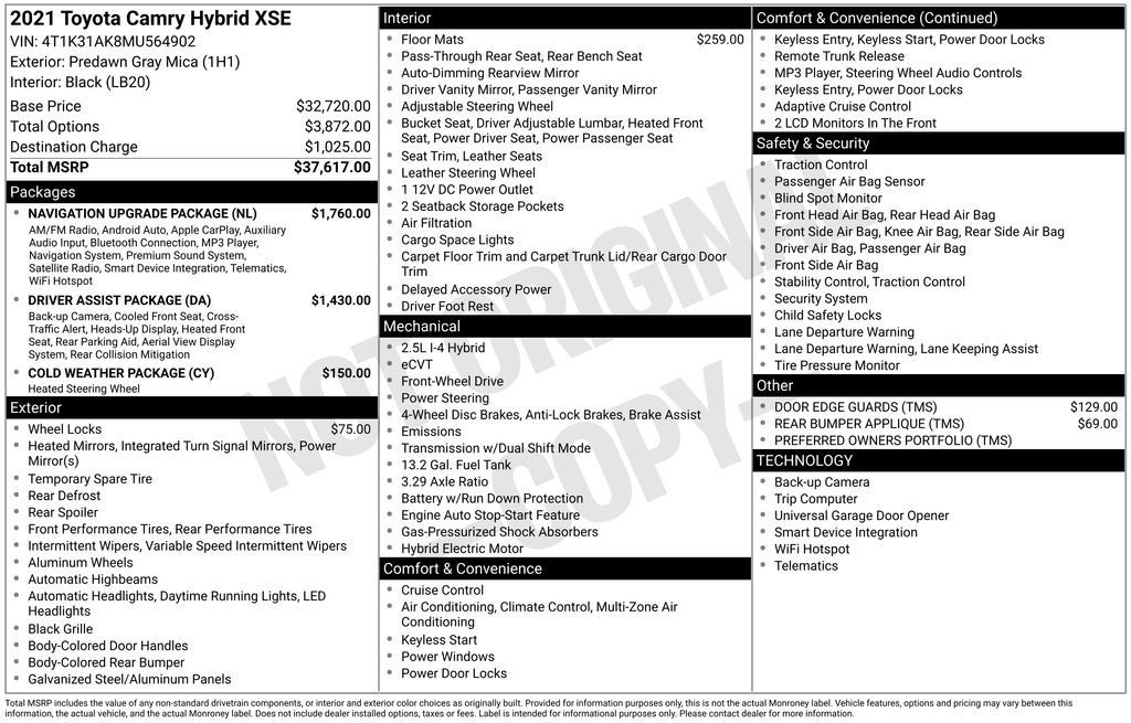 Used 2021 Toyota Camry XSE w/ Navigation Upgrade Package FWD image 37