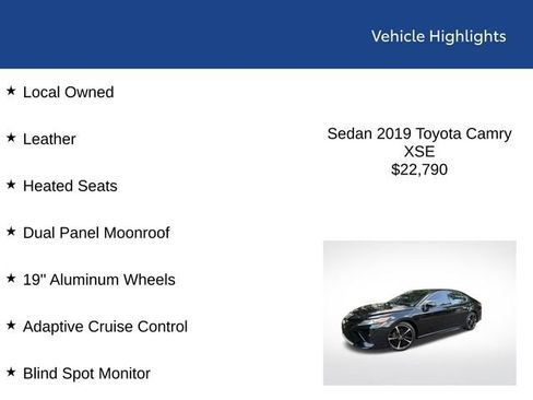Used 2019 Toyota Camry XSE FWD image 2