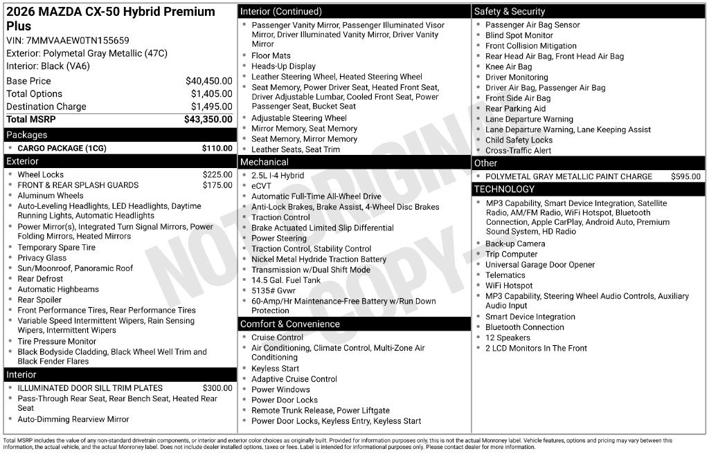 Certified 2026 MAZDA CX-50 2.5 Hybrid w/ Cargo Package AWD/4WD image 32