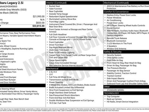 Used 2017 Subaru Legacy 2.5i image 4