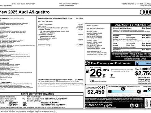 Used 2025 Audi A5 2.0T Premium w/ Convenience Package AWD/4WD image 2