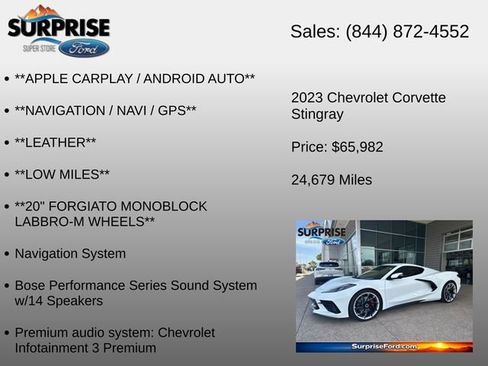 Used 2023 Chevrolet Corvette Stingray Preferred Cpe w/ Z51 Performance Package RWD image 25