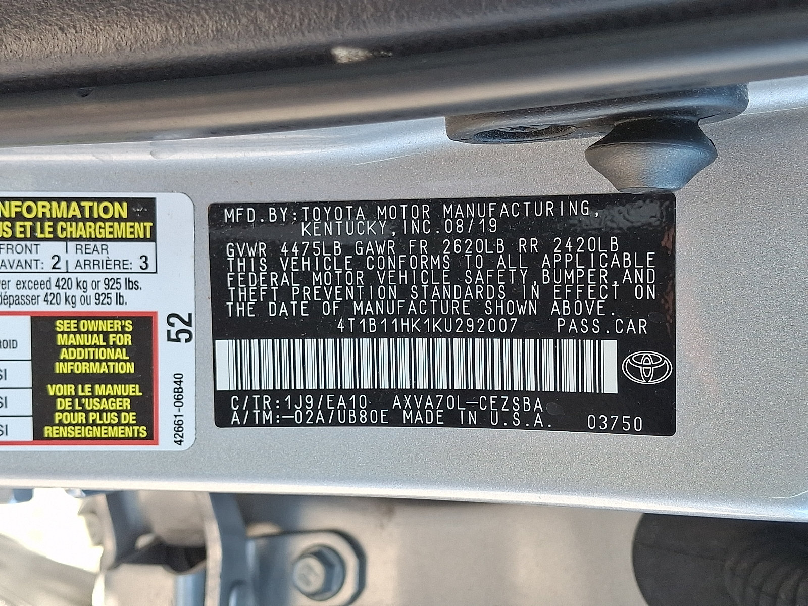 Used 2019 Toyota Camry SE w/ Protection Package (Q2) FWD image 26