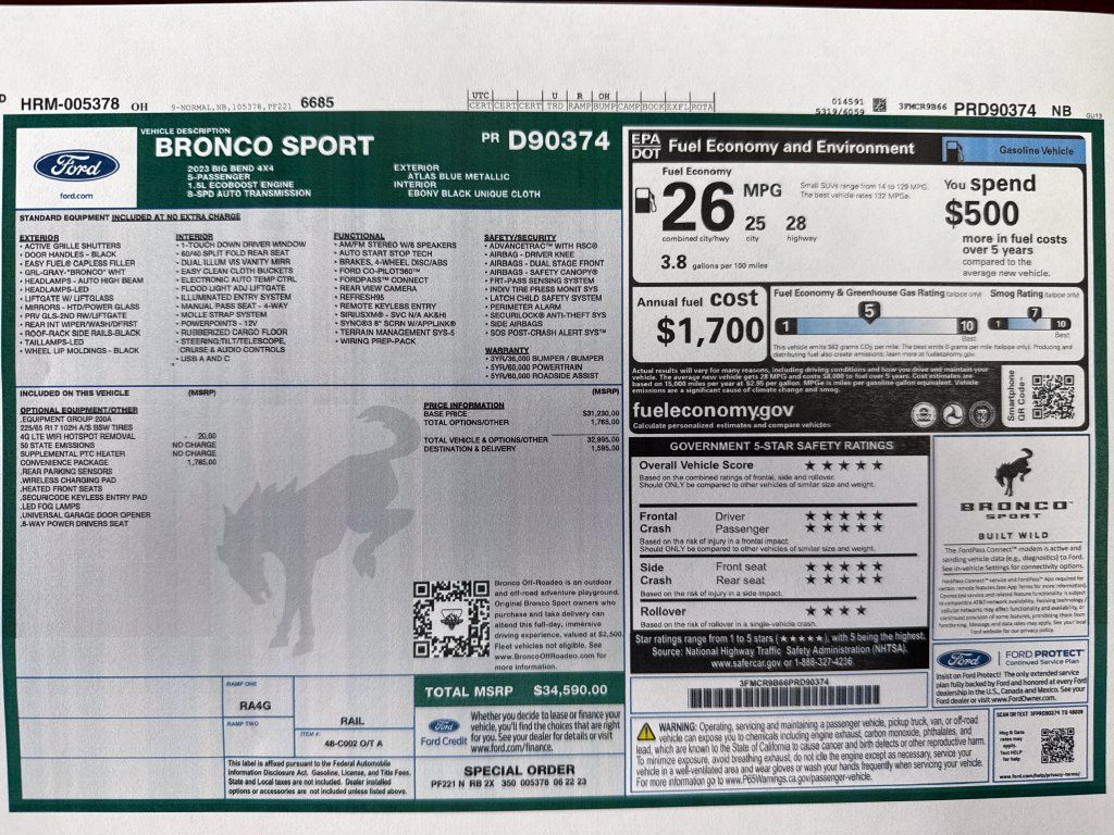 Used 2023 Ford Bronco Sport Big Bend w/ Convenience Package AWD/4WD image 26