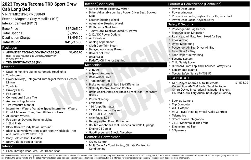 Used 2023 Toyota Tacoma TRD Sport w/ Advanced Technology Package RWD image 18