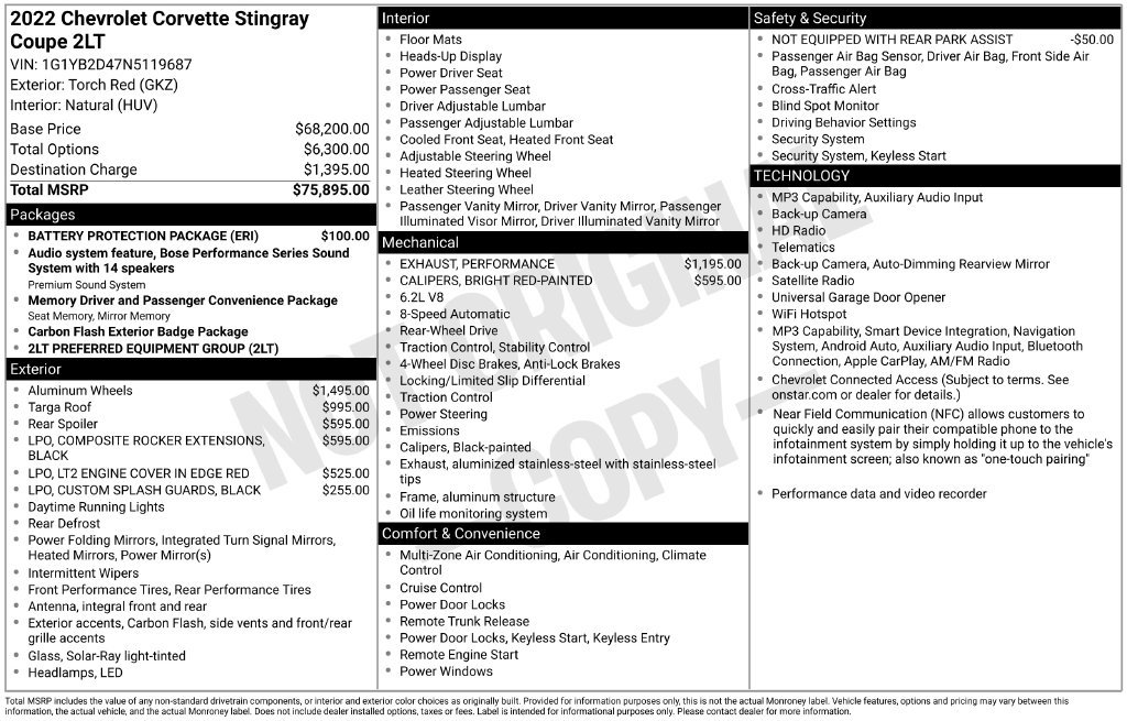 Used 2022 Chevrolet Corvette Stingray Preferred Cpe w/ Battery Protection Package RWD image 30