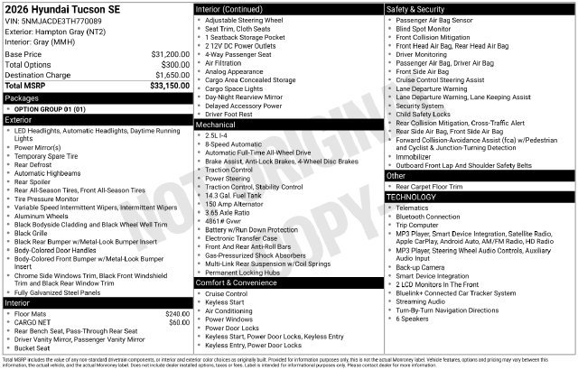 New 2026 Hyundai Tucson SE AWD/4WD image 11