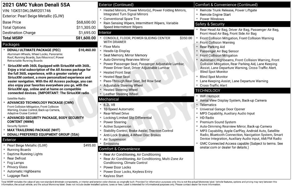 Used 2021 GMC Yukon Denali w/ Denali Ultimate Package RWD image 1