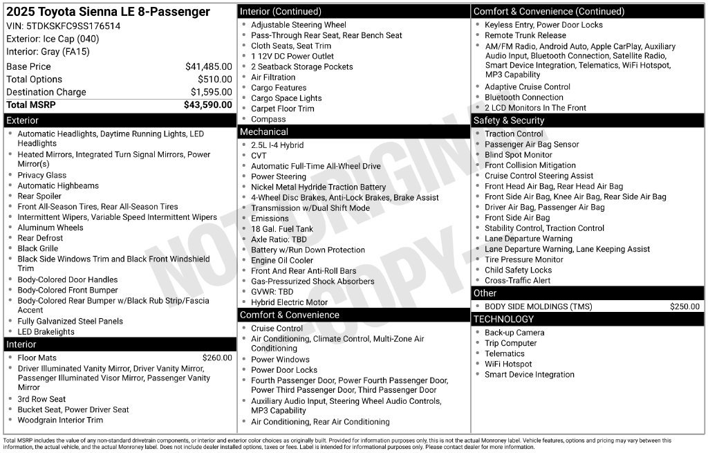 Used 2025 Toyota Sienna LE AWD/4WD image 39