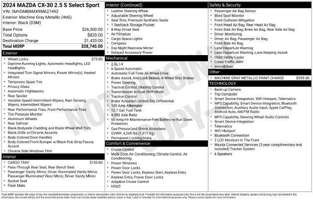 Used 2024 MAZDA CX-30 AWD 2.5 S w/ Select Sport Pkg image 33