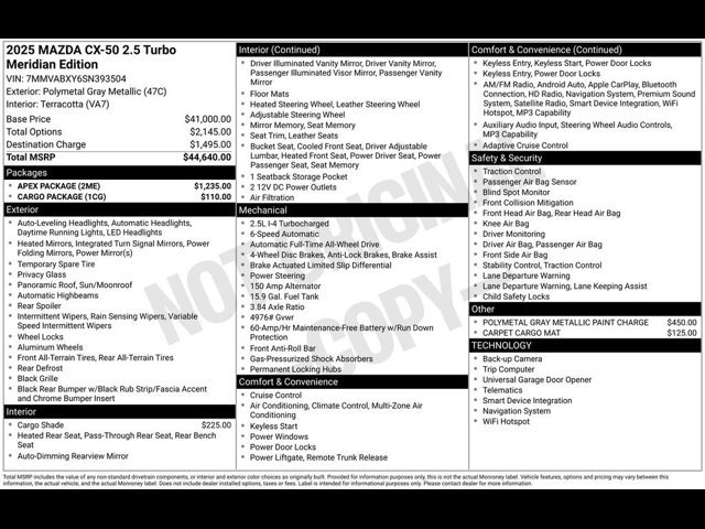 Certified 2025 MAZDA CX-50 Meridian Edition w/ Apex Package AWD/4WD image 9