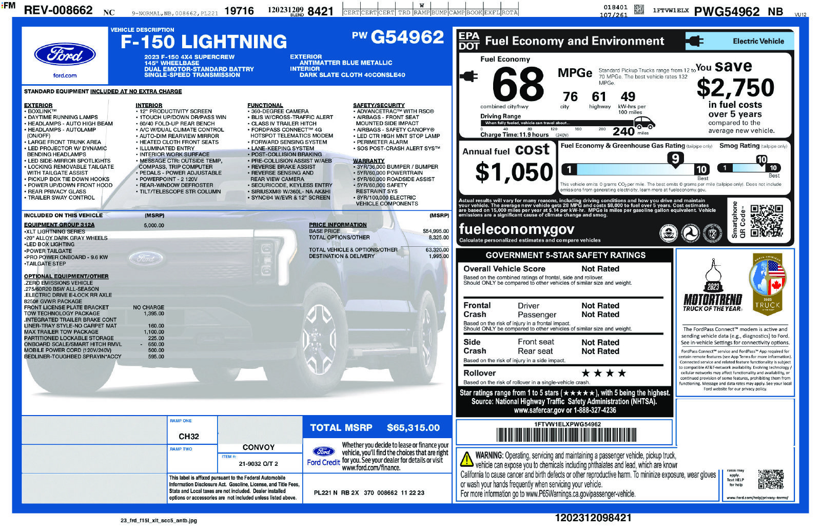 Used 2023 Ford F150 Lightning XLT w/ Equipment Group 312A High AWD/4WD image 4