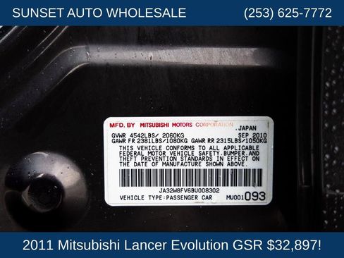 Used 2011 Mitsubishi Lancer Evolution GSR AWD/4WD image 46