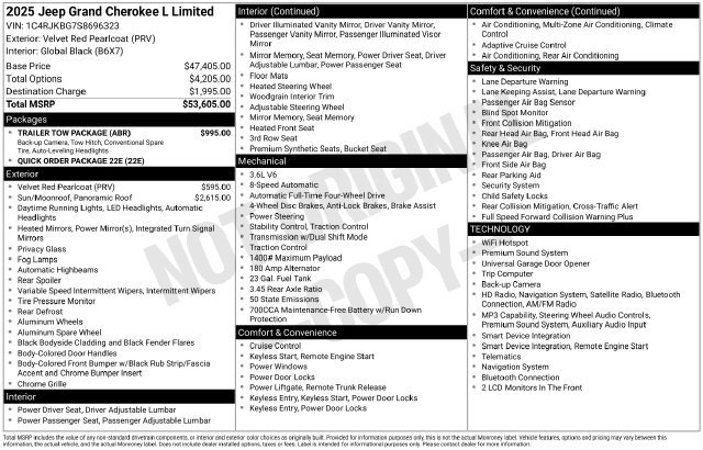 Used 2025 Jeep Grand Cherokee L Limited w/ Trailer Tow Package AWD/4WD image 3
