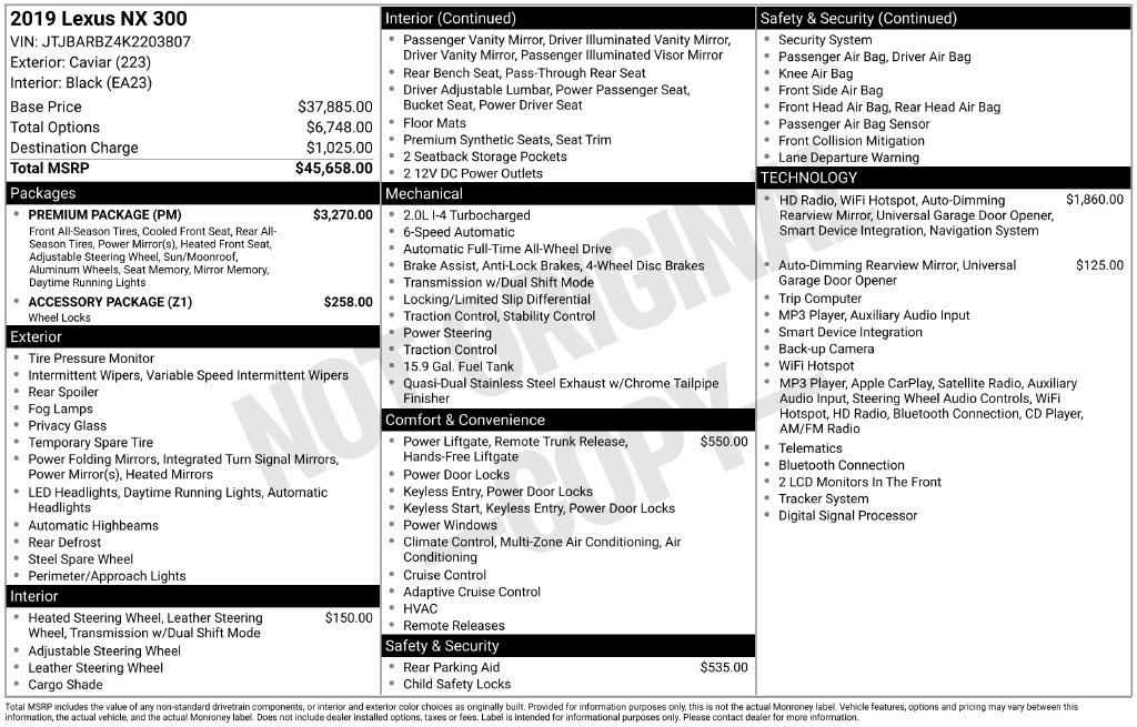 Used 2019 Lexus NX 300 AWD w/ Premium Package image 39