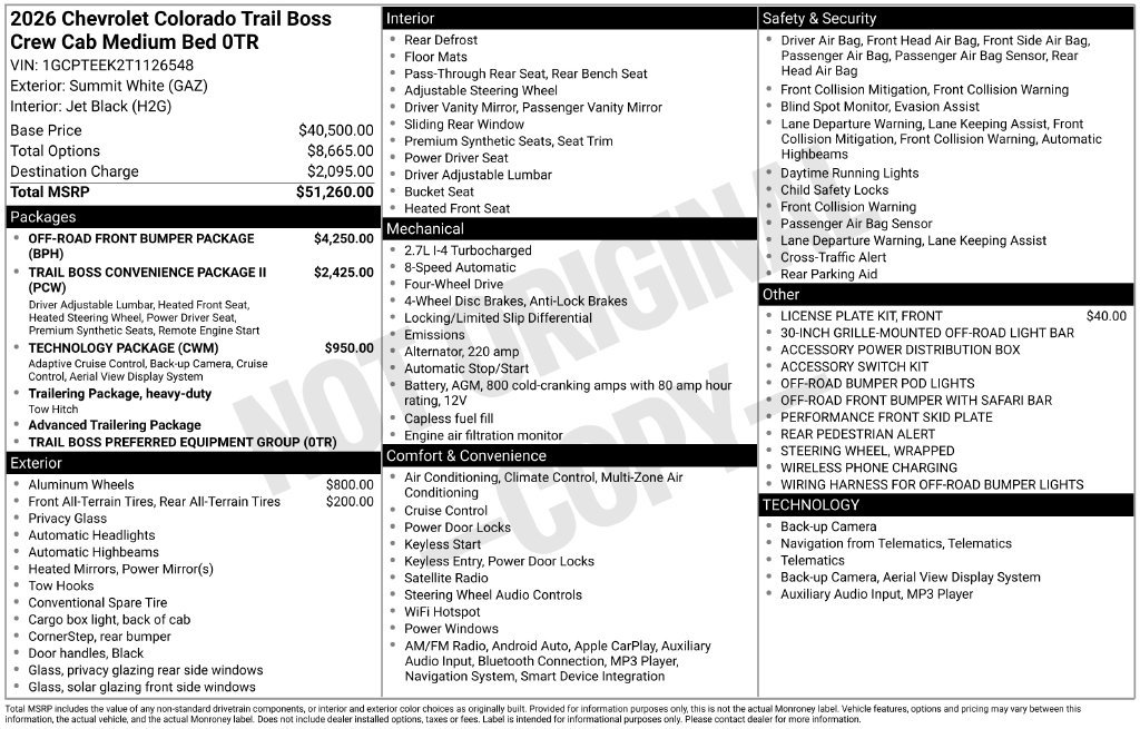 New 2026 Chevrolet Colorado Trail Boss w/ Off-Road Front Bumper Package AWD/4WD image 24