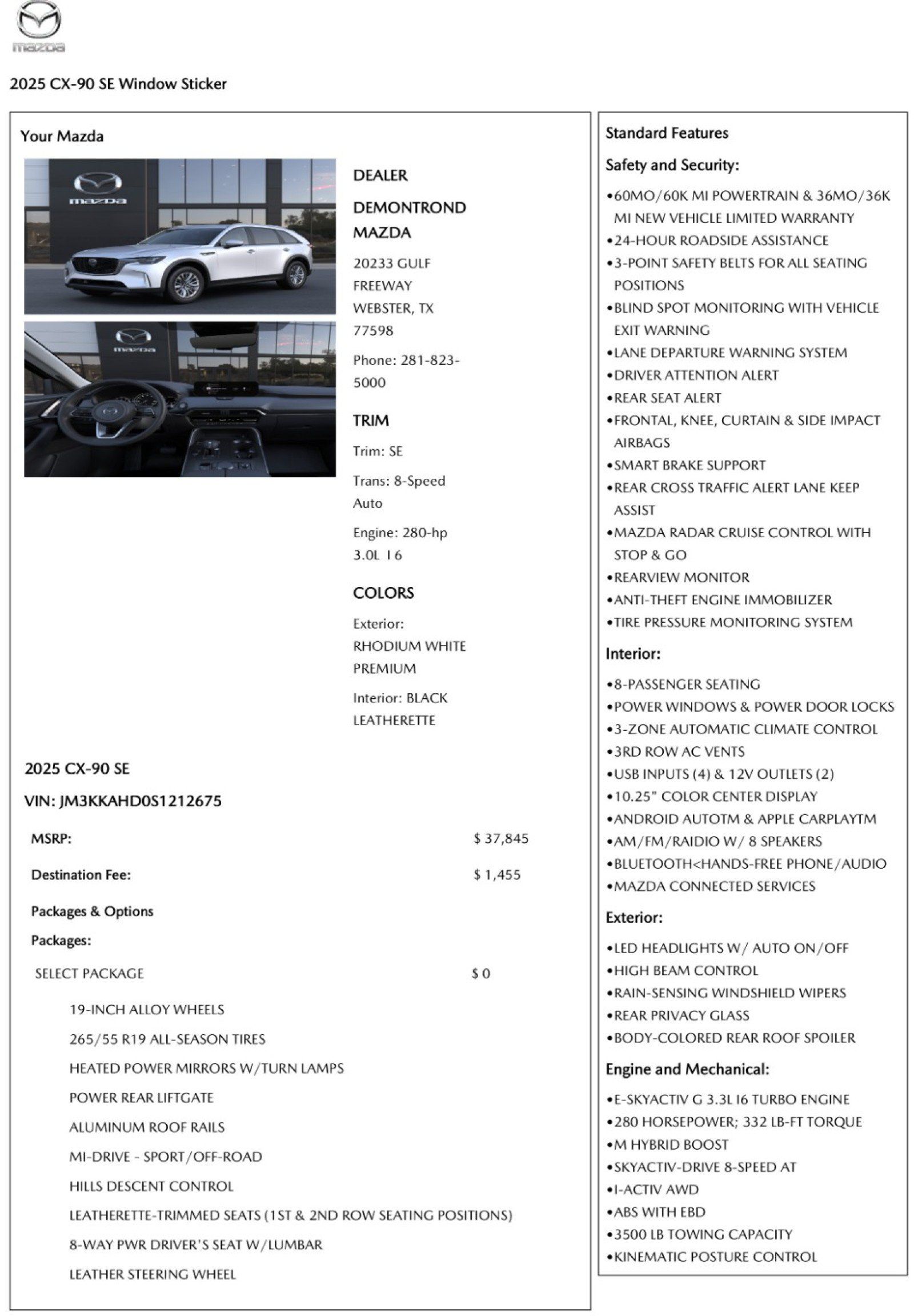 Used 2025 MAZDA CX-90 3.3 Turbo w/ Select Package AWD/4WD image 53
