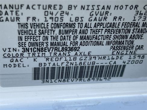 Certified 2024 Nissan Versa SV w/ Trunk Package image 12