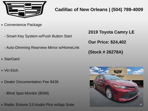 Used 2019 Toyota Camry LE w/ Convenience Package FWD image 7