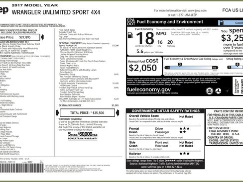 Used 2017 Jeep Wrangler Unlimited Sport w/ Quick Order Package 24S AWD/4WD image 3