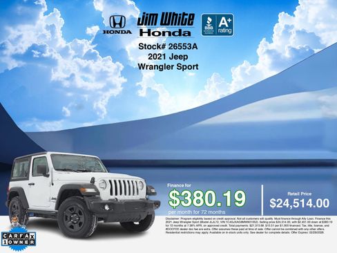 Used 2021 Jeep Wrangler Sport image 3