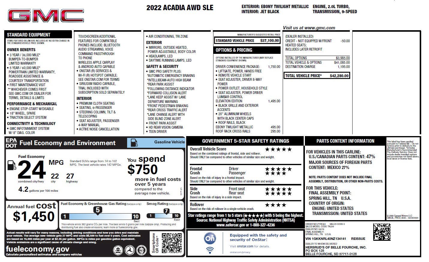 Certified 2022 GMC Acadia SLE w/ Driver Convenience Package AWD/4WD image 3
