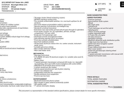 Used 2012 INFINITI G37 x w/ Premium Pkg image 2