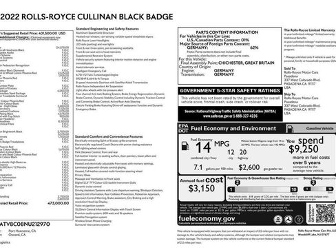 Certified 2022 Rolls-Royce Cullinan Black Badge w/ Dark Exterior Package AWD/4WD image 41