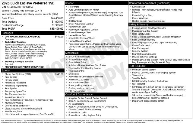 New 2026 Buick Enclave Preferred w/ LPO, Floor Liner Package FWD image 4