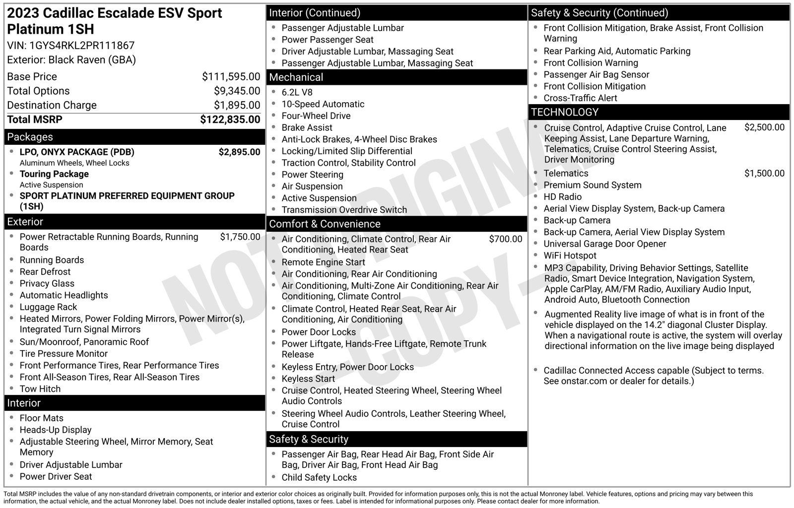 Used 2023 Cadillac Escalade ESV Sport Platinum w/ LPO, ONYX Package AWD/4WD image 3